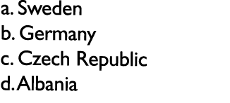 a. Sweden b. Germany c. Czech Republic d. Albania