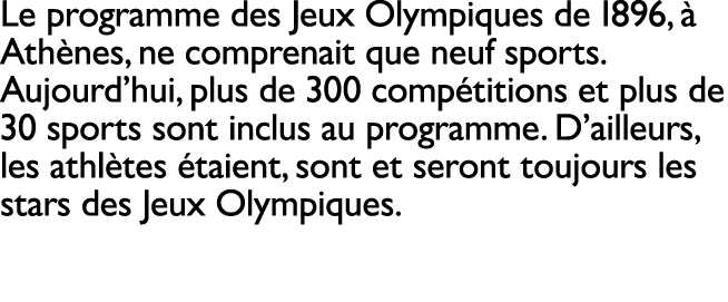 Le programme des Jeux Olympiques de 1896,  Ath nes, ne comprenait que neuf sports. Aujourd’hui, plus de 300 comp tit...
