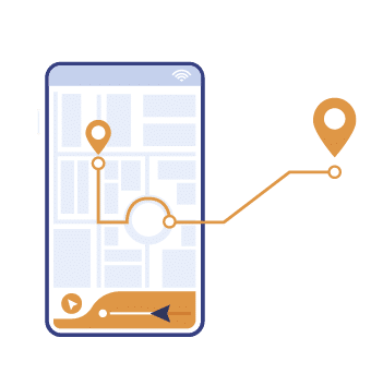 Tiny people using mobile application with map outdoors isolated flat vector illustration. Cartoon phone with navigation tracking app. Journey and technology concept